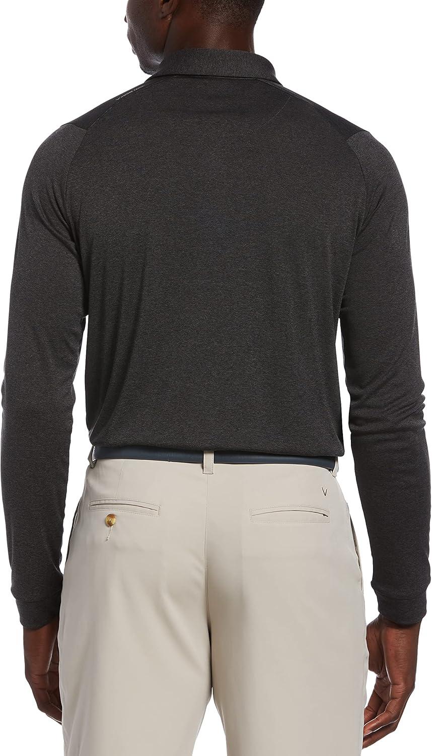 imageCallaway Mens Long Sleeve Moisture Wicking Golf Polo Shirt with Stretch Fabric Available in Big amp TallBlack Heather