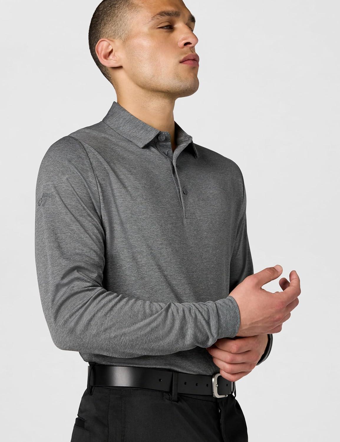 imageCallaway Mens Long Sleeve Moisture Wicking Golf Polo Shirt with Stretch Fabric Available in Big amp TallQuiet Shade Heather
