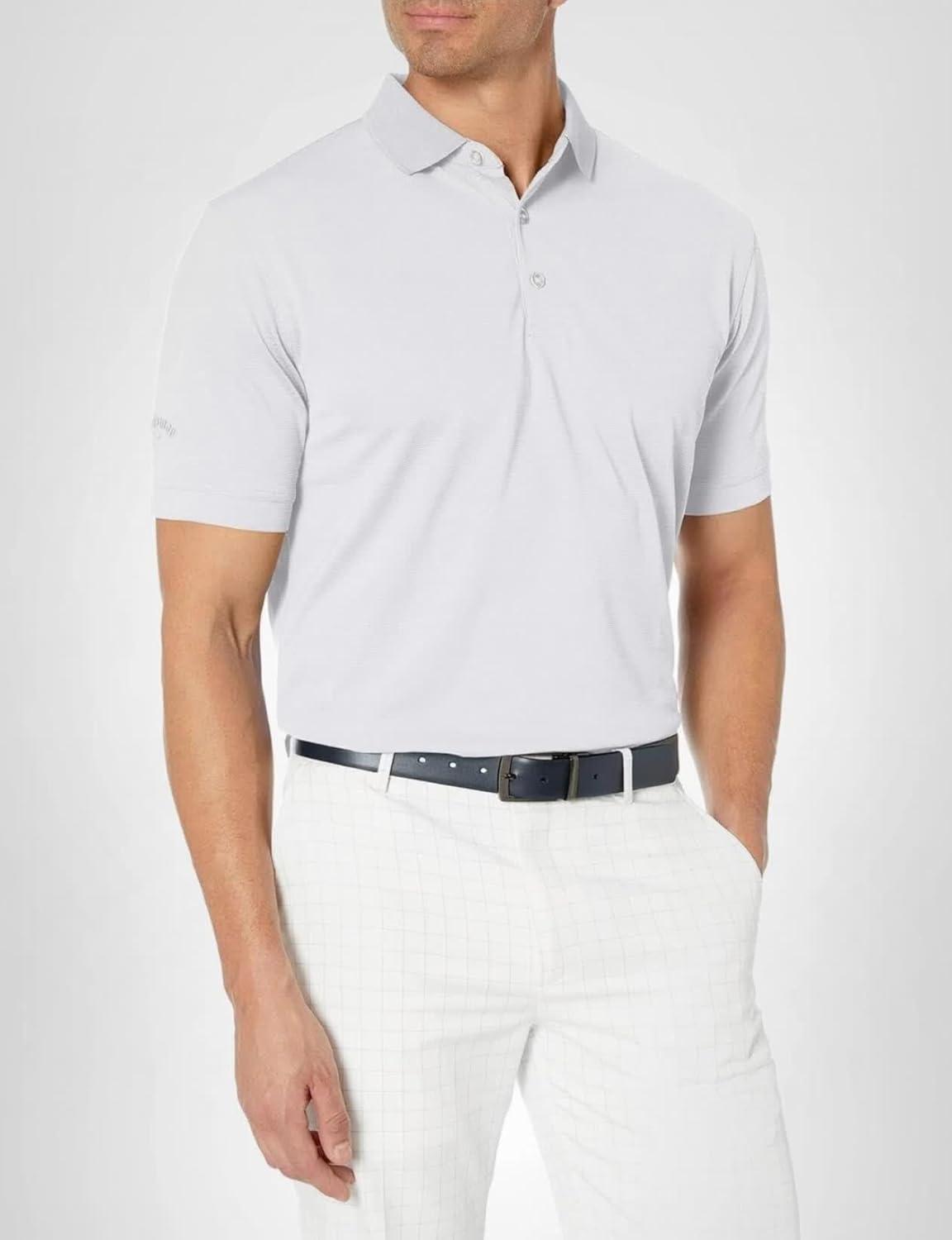 imageCallaway Mens Short Sleeve Stretch Ottoman Performance Golf Polo MoistureWicking Sun Protection Available in Big amp TallWhite