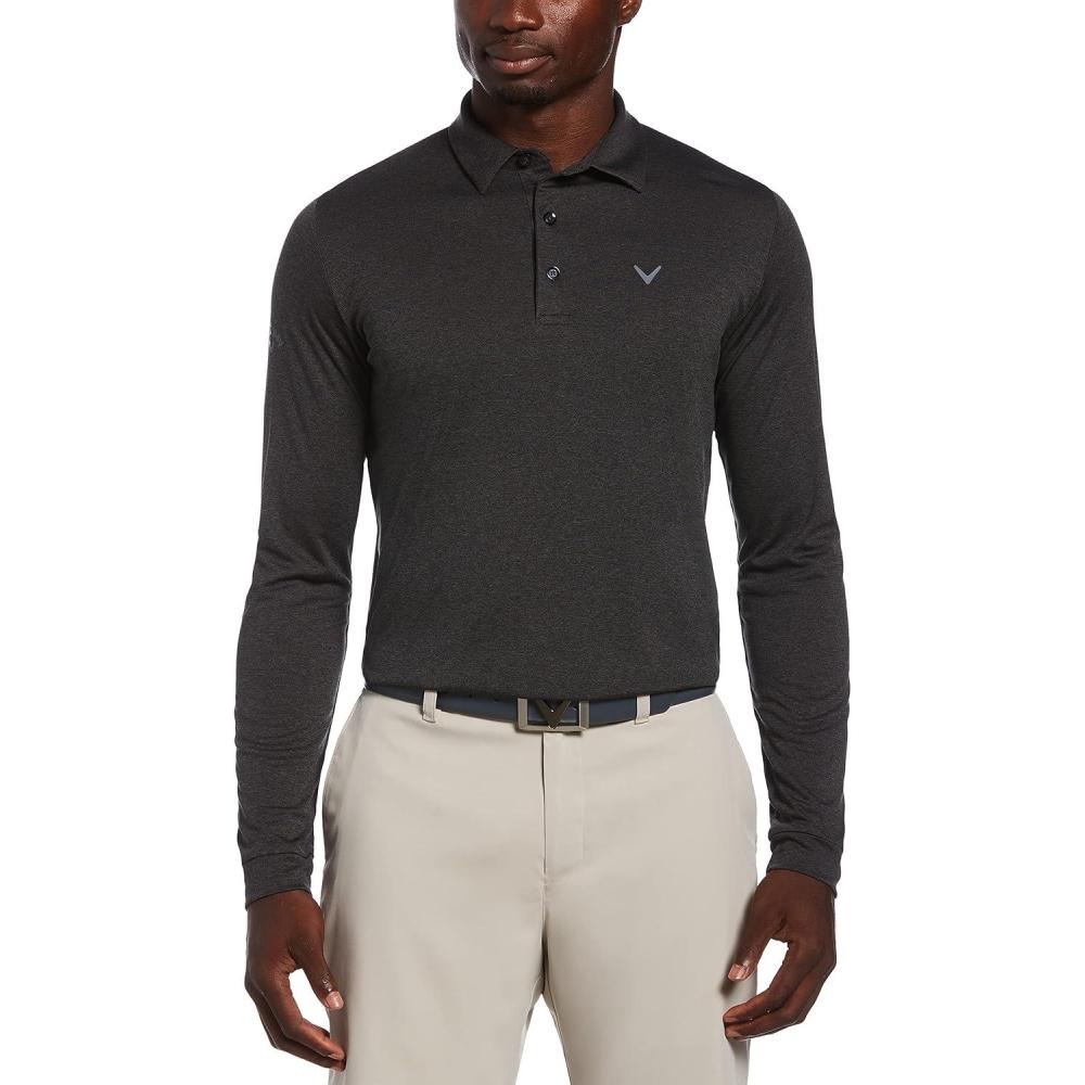 imageCallaway Mens Long Sleeve Moisture Wicking Golf Polo Shirt with Stretch Fabric Available in Big amp TallBlack Heather 20