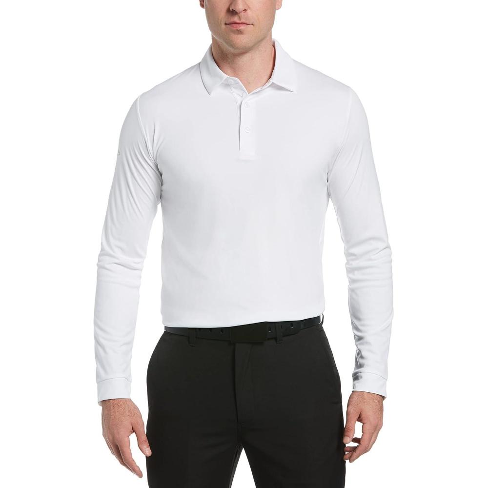 imageCallaway Mens Long Sleeve Moisture Wicking Golf Polo Shirt with Stretch Fabric Available in Big amp TallBright White 20