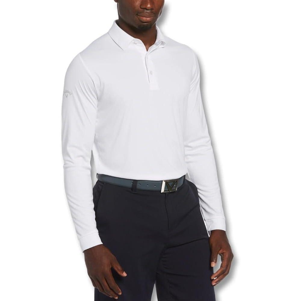imageCallaway Mens Long Sleeve Moisture Wicking Golf Polo Shirt with Stretch Fabric Available in Big amp TallBright White