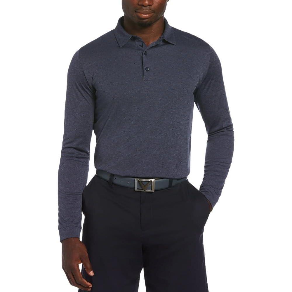 imageCallaway Mens Long Sleeve Moisture Wicking Golf Polo Shirt with Stretch Fabric Available in Big amp TallNavy Chambray Heather