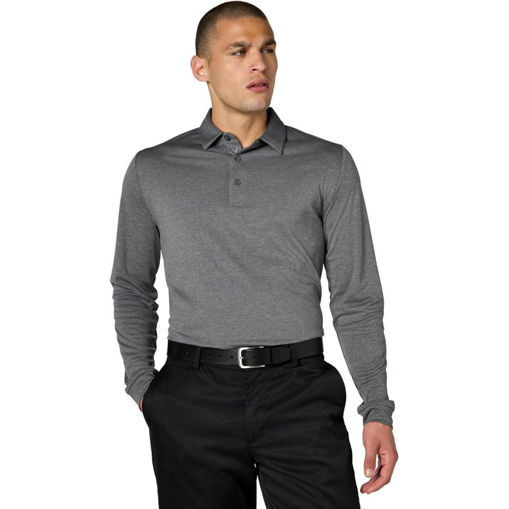imageCallaway Mens Long Sleeve Moisture Wicking Golf Polo Shirt with Stretch Fabric Available in Big amp TallQuiet Shade Heather