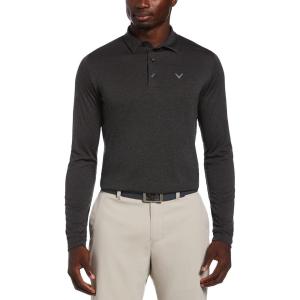 Callaway Men’s Long Sleeve Moisture Wicking Golf Polo Shirt with Stretch Fabric (Available in Big & Tall)(Black Heather)