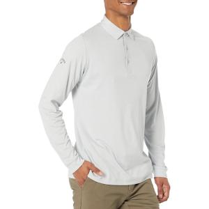 Callaway Men’s Long Sleeve Moisture Wicking Golf Polo Shirt with Stretch Fabric (Available in Big & Tall)(White Grey Htr)