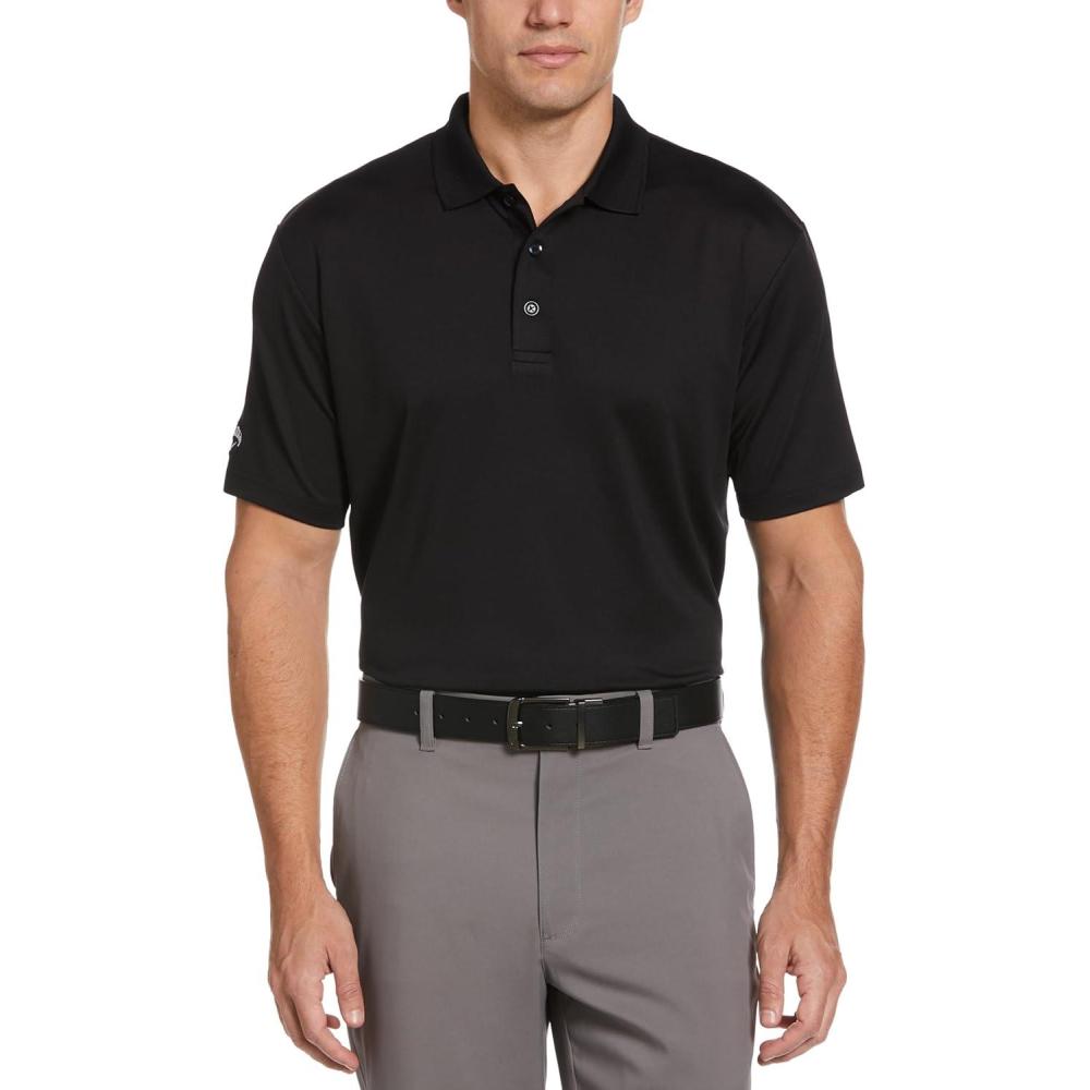 imageCallaway Mens Solid Optidri Short Sleeve Stretch Golf Polo Sun Protection MoistureWicking Available in Big amp TallBlack