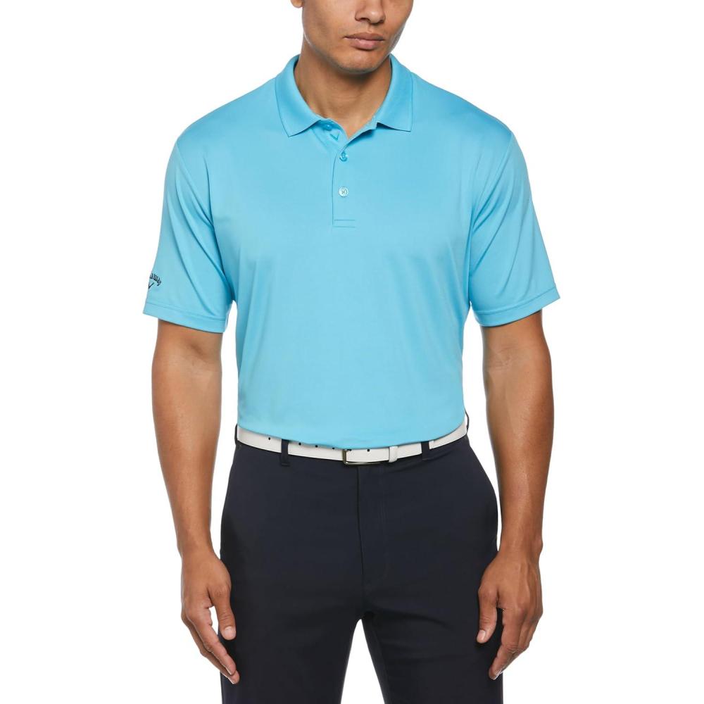 imageCallaway Mens Solid Optidri Short Sleeve Stretch Golf Polo Sun Protection MoistureWicking Available in Big amp TallBlue Atoll