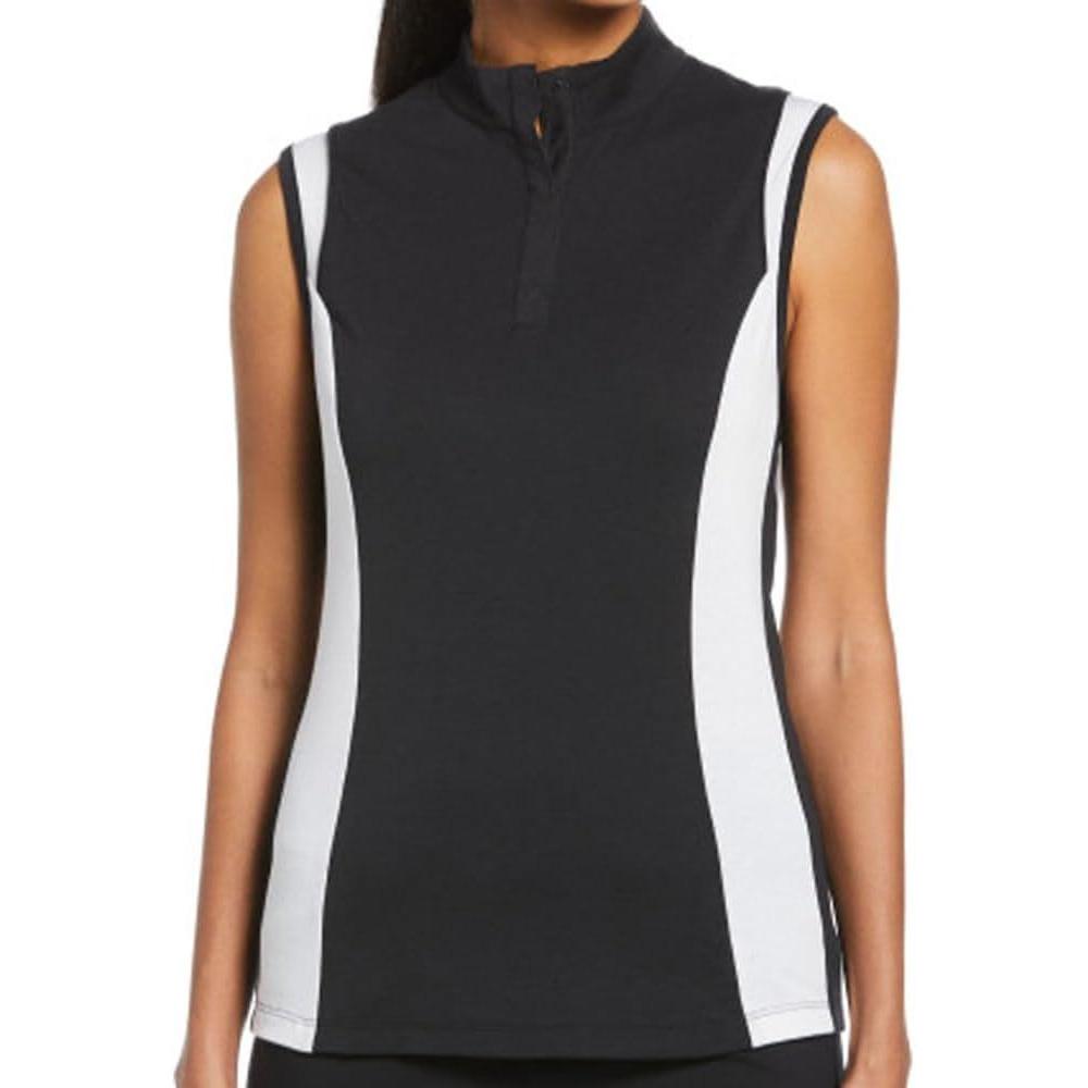 imageCallaway Womens Color Block Snap Front Sleeveless Golf Polo Shirt with Mesh Top DetailCaviar
