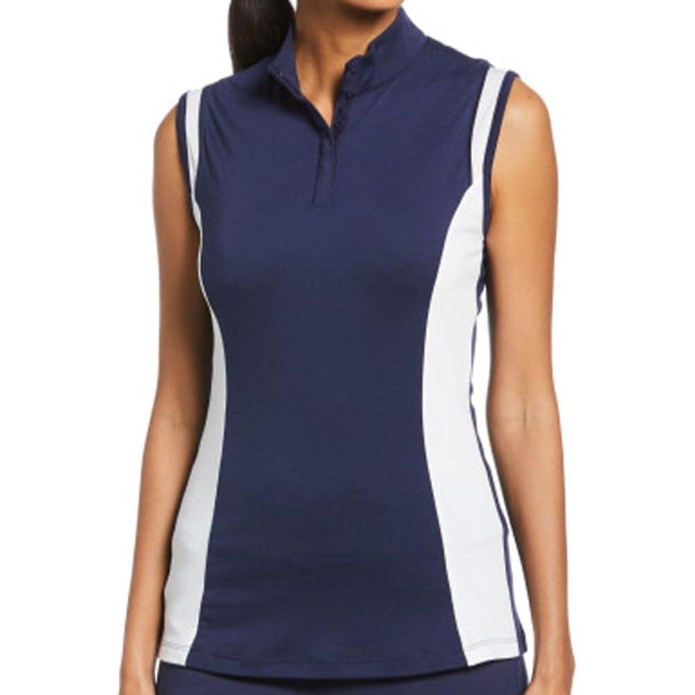 imageCallaway Womens Color Block Snap Front Sleeveless Golf Polo Shirt with Mesh Top DetailPeacoat