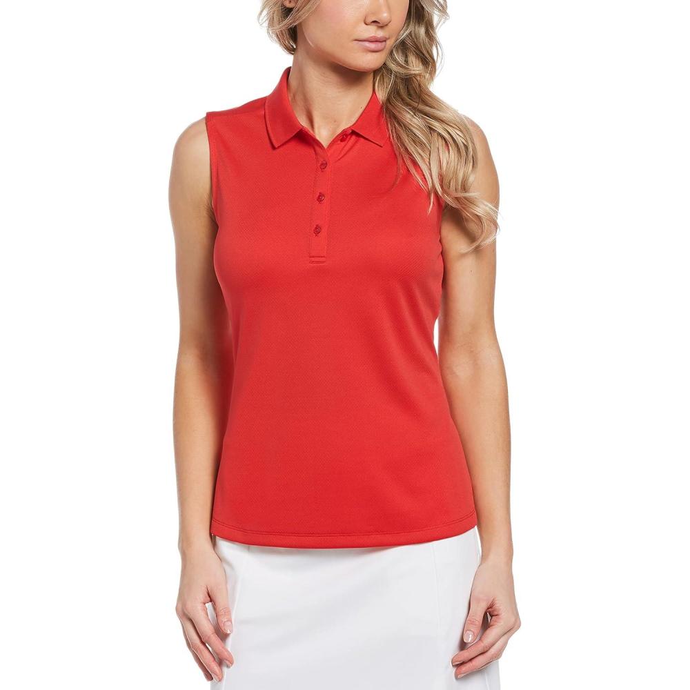 imageCallaway Womens OptiDri Sleeveless Golf Polo with UV Block Sun Protection Flexible Fit Ladies Performance ApparelTrue Red