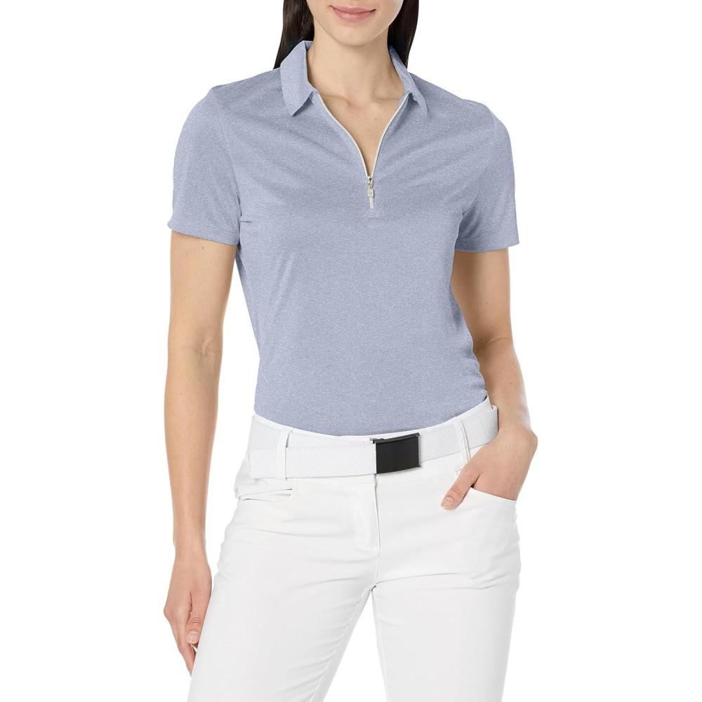 imageCallaway Womens Quarter Zip Short Sleeve Heather Golf Polo ShirtBlue Indigo Htr