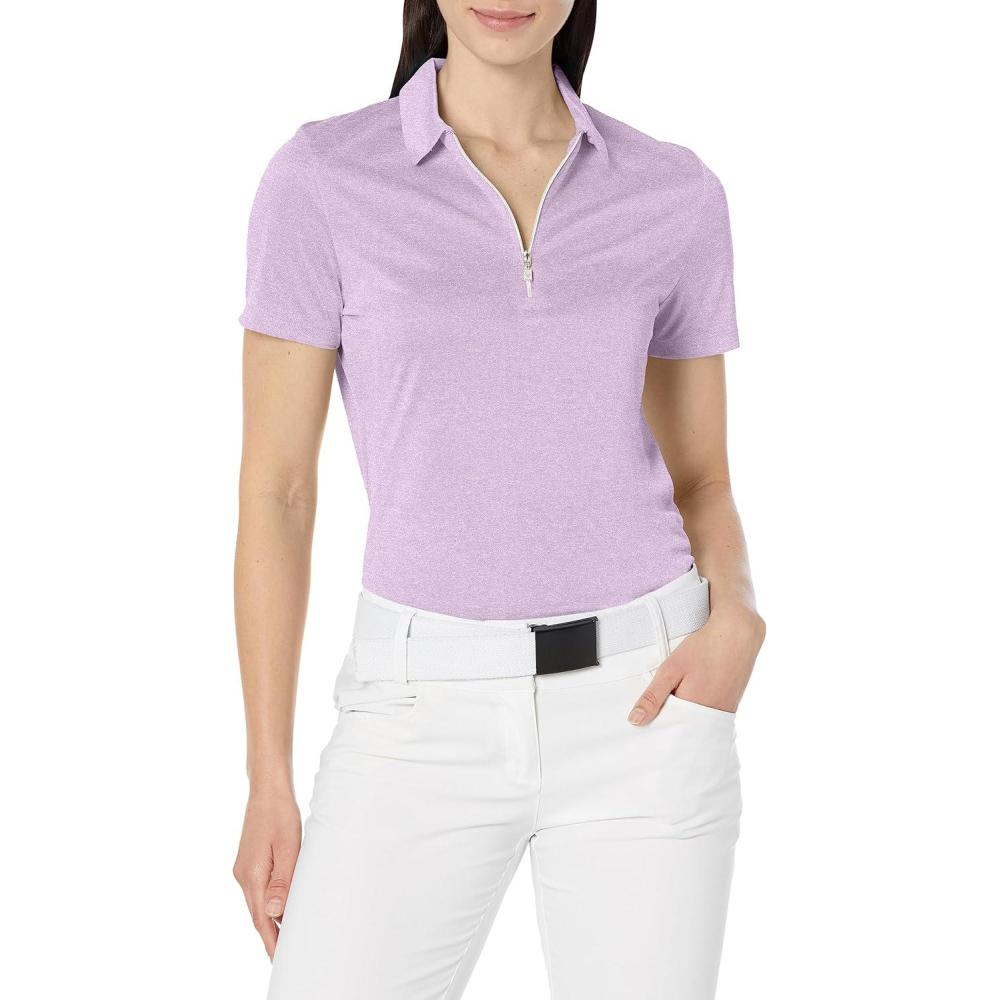 imageCallaway Womens Quarter Zip Short Sleeve Heather Golf Polo ShirtEnglish Lavender Htr