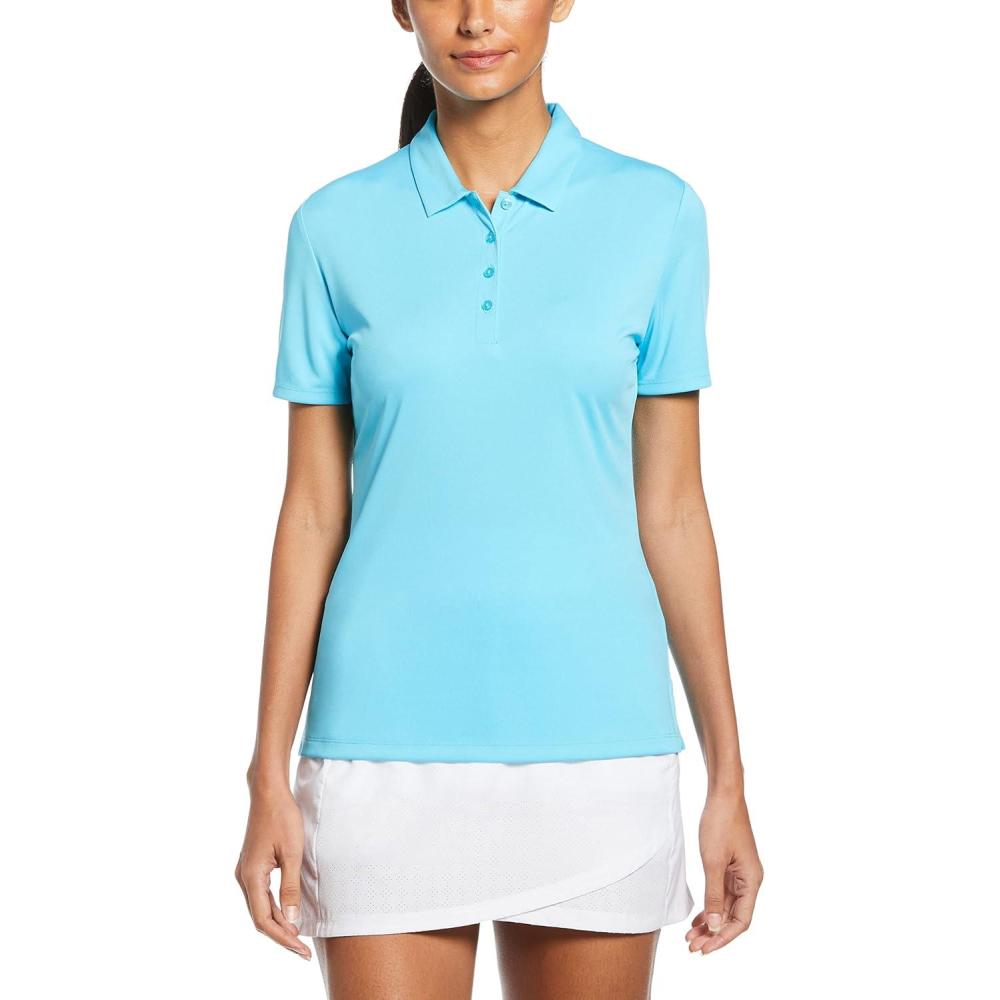imageCallaway Womens Tournament Short Sleeve Golf Polo Shirt Added Stretch MoistureWicking Sun ProtectionBlue Atoll