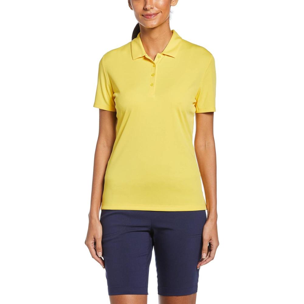 imageCallaway Womens Tournament Short Sleeve Golf Polo Shirt Added Stretch MoistureWicking Sun ProtectionLemon Zest