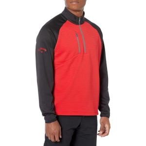 Callaway Mens Swing Tech Midweight Ottoman Fleece 1/4 Zip Golf Sweater(True Red)