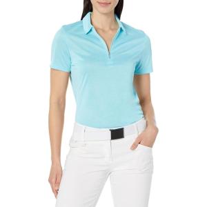 Callaway Womens Quarter Zip Short Sleeve Heather Golf Polo Shirt(Blue Curacao Htr)