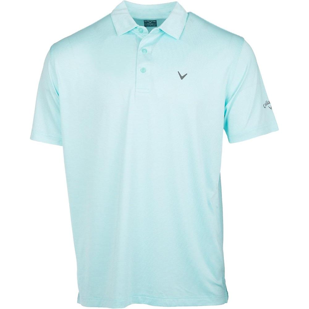 imageCallaway Mens Fine Line Stripe Short Sleeve Stretch Golf Polo MoistureWicking Sun Protection Available in Big amp TallAruba Blue