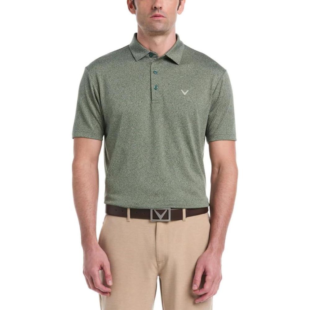 imageCallaway Mens Fine Line Stripe Short Sleeve Stretch Golf Polo MoistureWicking Sun Protection Available in Big amp TallBird of Paradise