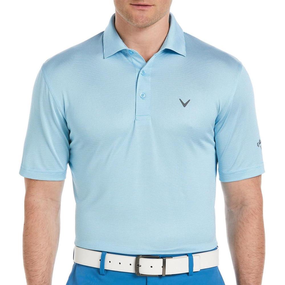imageCallaway Mens Fine Line Stripe Short Sleeve Stretch Golf Polo MoistureWicking Sun Protection Available in Big amp TallBlue Grotto