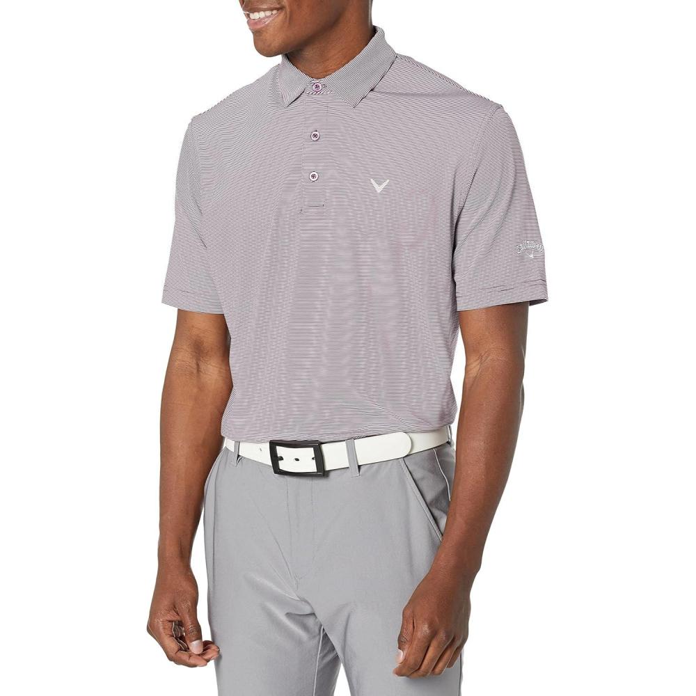 imageCallaway Mens Fine Line Stripe Short Sleeve Stretch Golf Polo MoistureWicking Sun Protection Available in Big amp TallDark Purple
