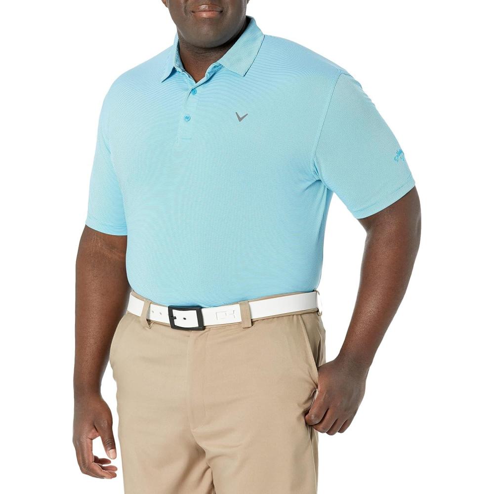 imageCallaway Mens Fine Line Stripe Short Sleeve Stretch Golf Polo MoistureWicking Sun Protection Available in Big amp TallHawaiian Ocean