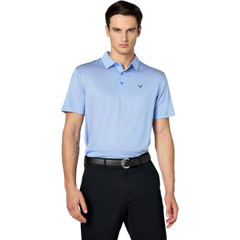 imageCallaway Mens Fine Line Stripe Short Sleeve Stretch Golf Polo MoistureWicking Sun Protection Available in Big amp TallMarina