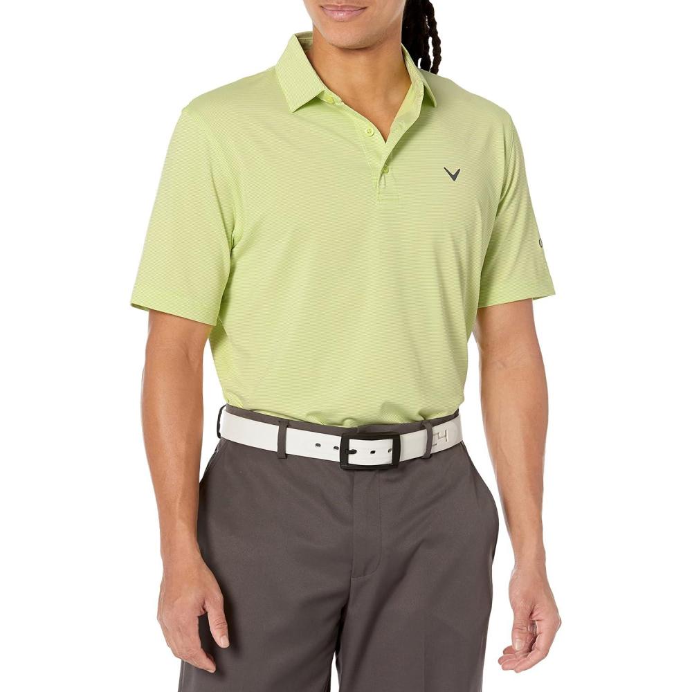 imageCallaway Mens Fine Line Stripe Short Sleeve Stretch Golf Polo MoistureWicking Sun Protection Available in Big amp TallSurreal Green