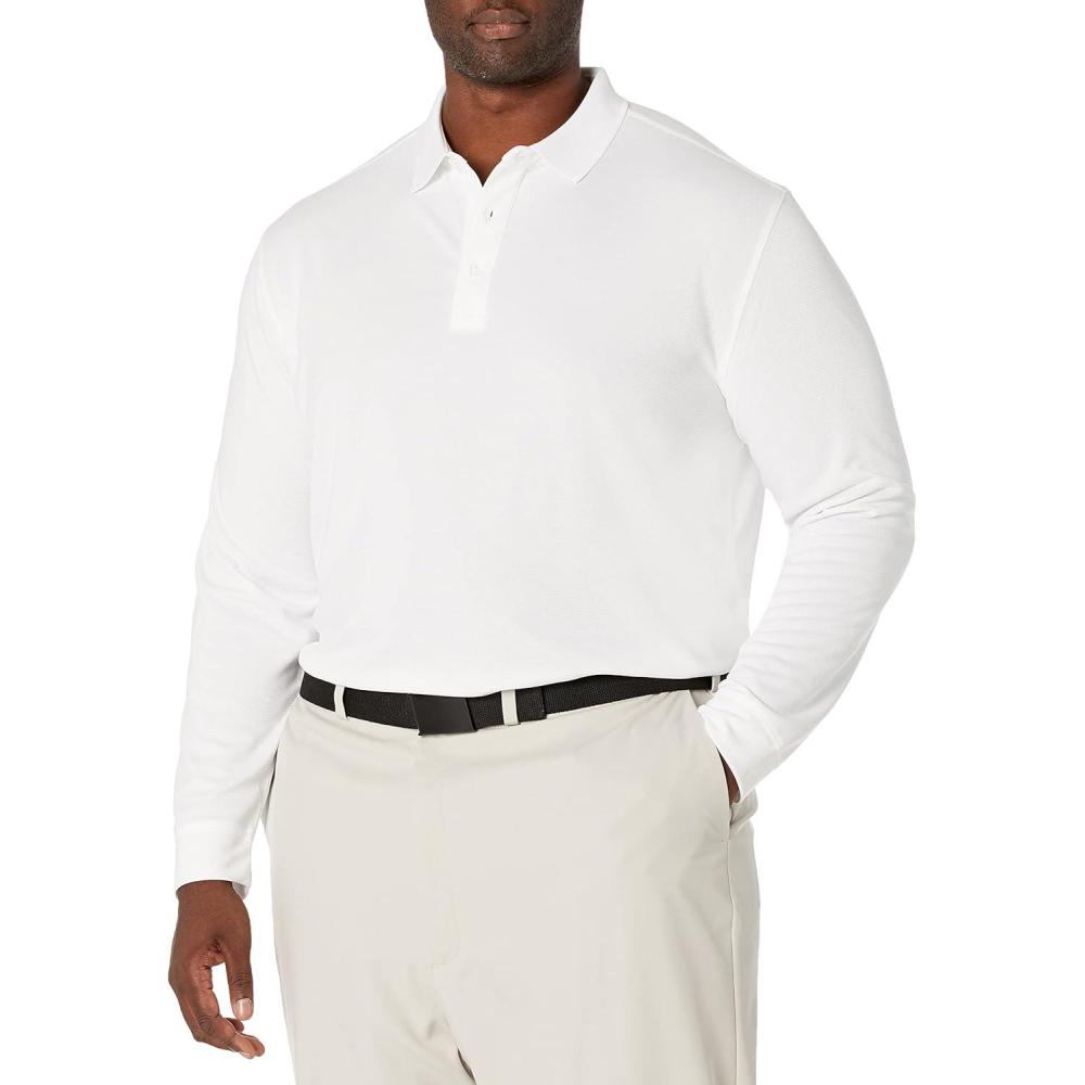 imageCallaway Mens Long Sleeve Core Performance Polo OptiDri Technology Sun Protection Golf Polo Shirts for MenWhite