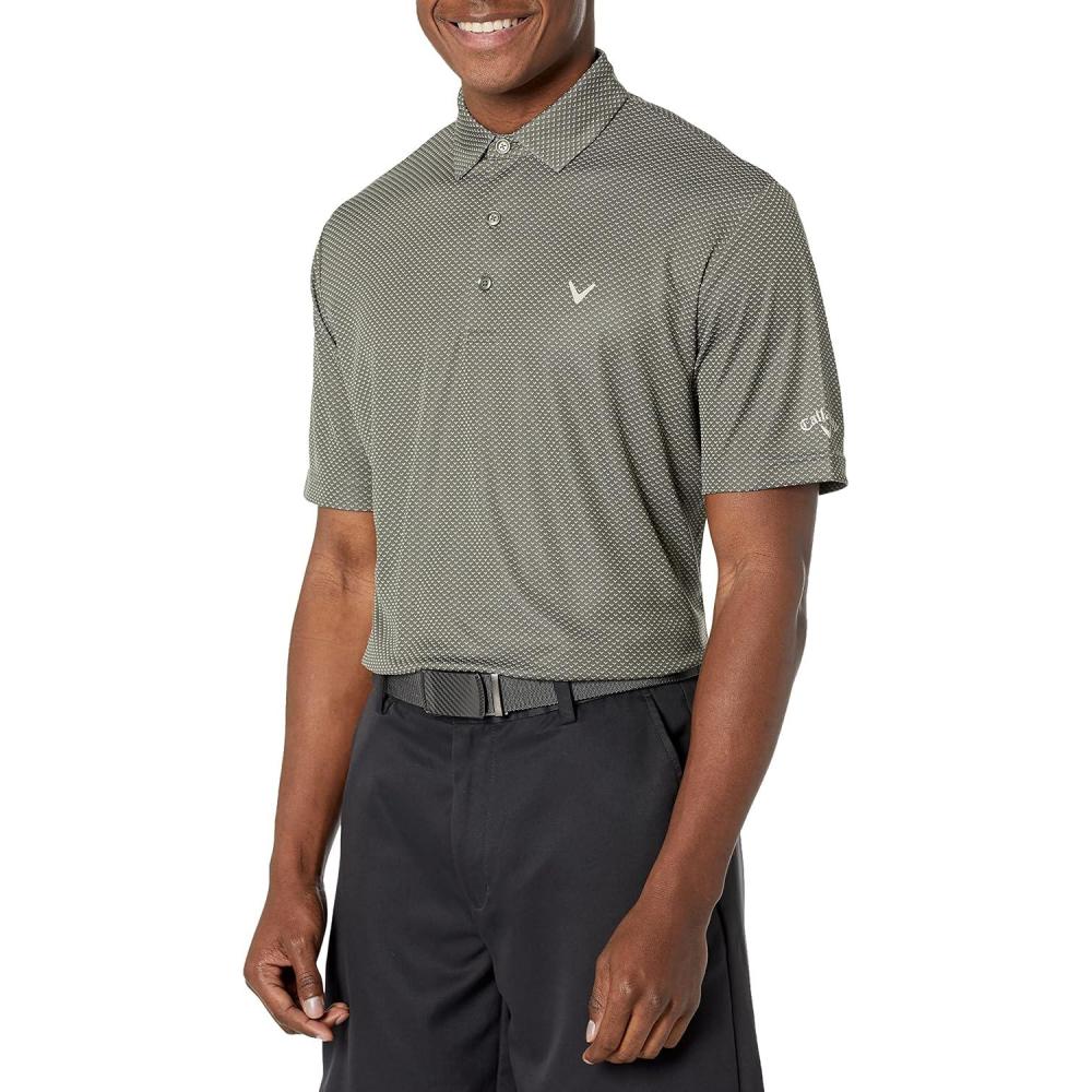 imageCallaway Mens Pro Spin Chevron Jacquard Short Sleeve Golf Polo Shirt MoistureWicking Durable Textured FabricBlack Lichen