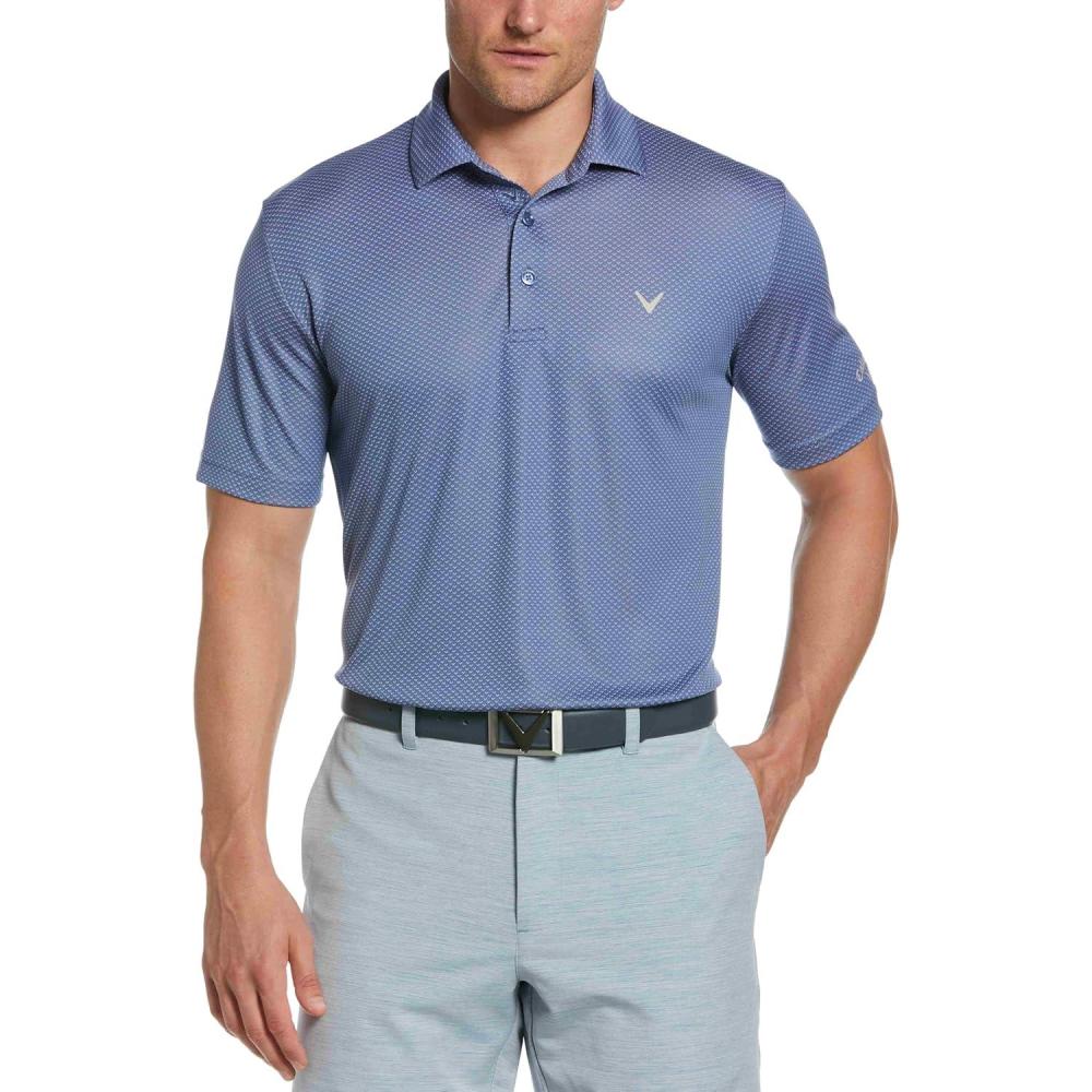 imageCallaway Mens Pro Spin Chevron Jacquard Short Sleeve Golf Polo Shirt MoistureWicking Durable Textured FabricBlue Horizon