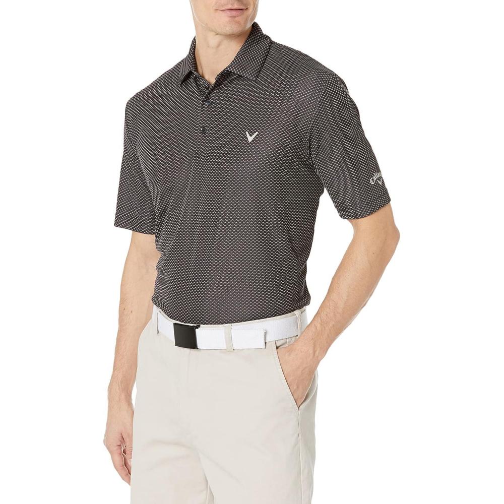 imageCallaway Mens Pro Spin Chevron Jacquard Short Sleeve Golf Polo Shirt MoistureWicking Durable Textured FabricCaviar