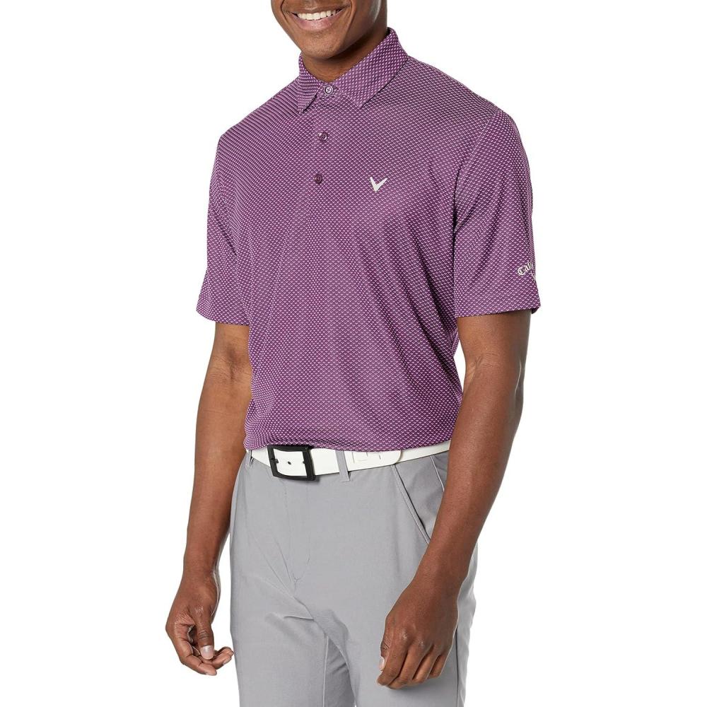 imageCallaway Mens Pro Spin Chevron Jacquard Short Sleeve Golf Polo Shirt MoistureWicking Durable Textured FabricDark Purple