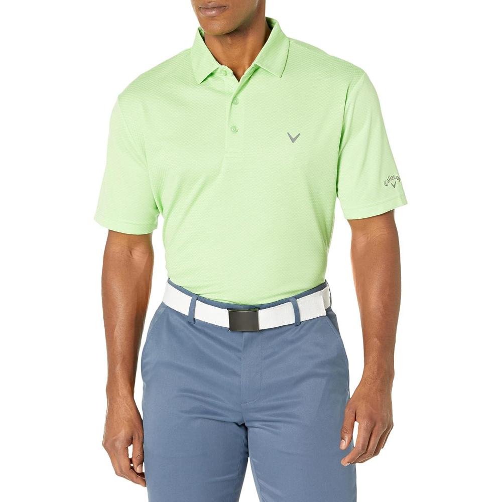 imageCallaway Mens Pro Spin Chevron Jacquard Short Sleeve Golf Polo Shirt MoistureWicking Durable Textured FabricSummer Green