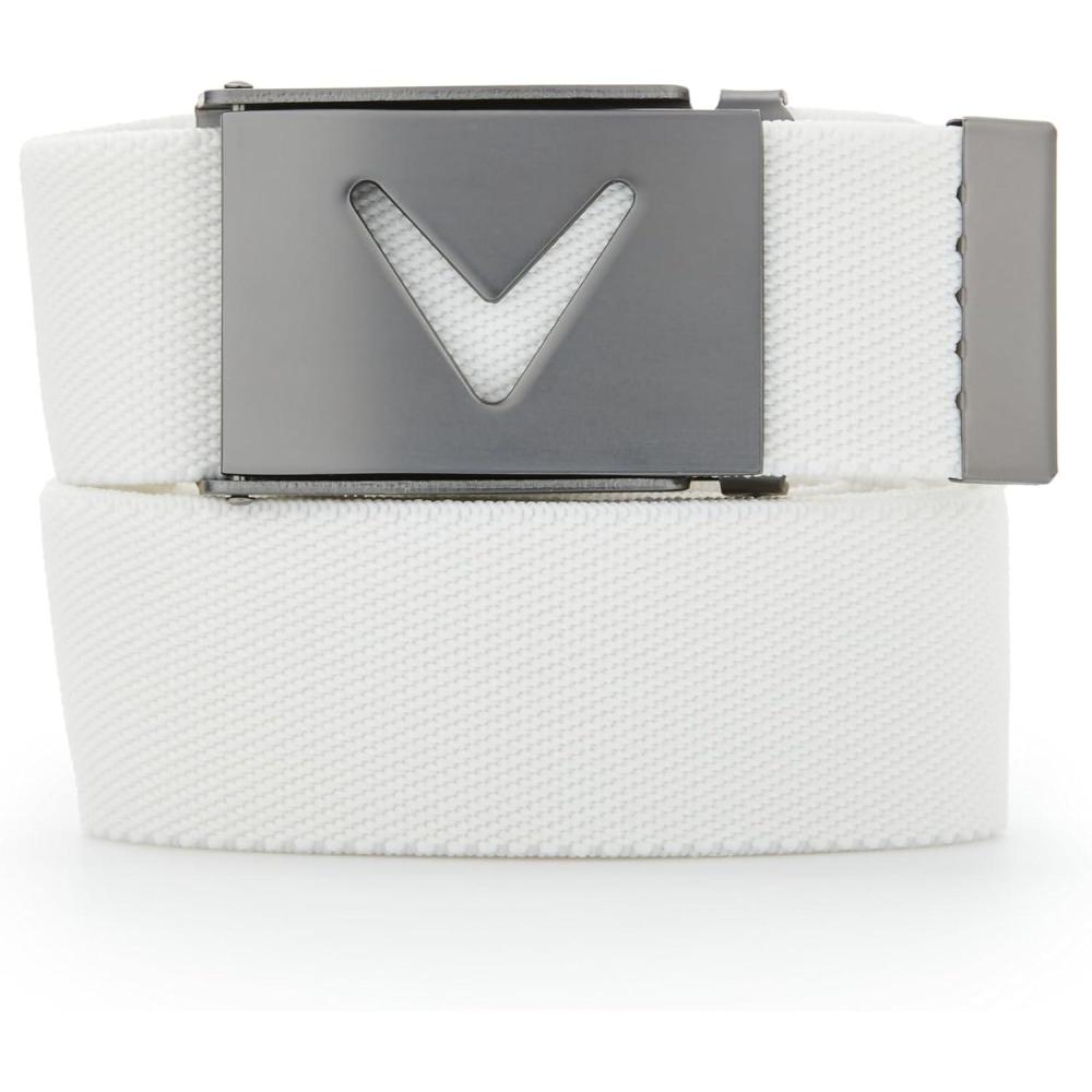 imageCallaway Mens VLogo Web Golf Belt with Durable Textured Stretch Material and Metal Tip Adjustable BuckleBright White