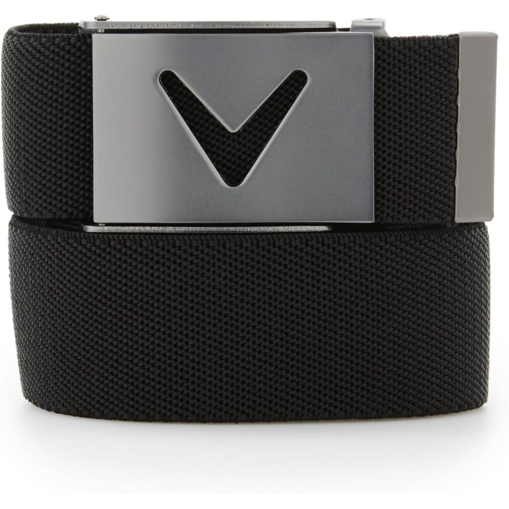 imageCallaway Mens VLogo Web Golf Belt with Durable Textured Stretch Material and Metal Tip Adjustable BuckleCaviar Black