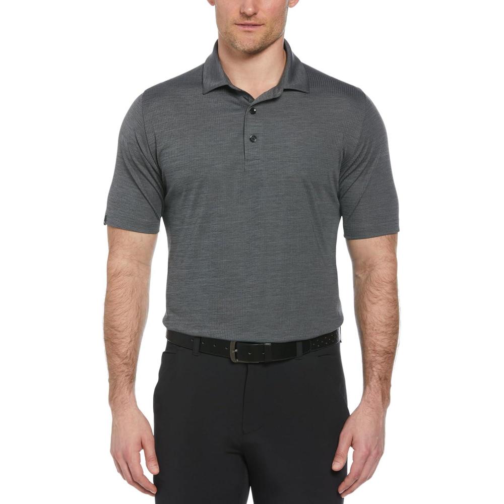 imageCallaway Mens Ventilated Classic Jacquard Short Sleeve Golf Polo Stretch Seams MoistureWicking Available in Big amp TallCaviar Black