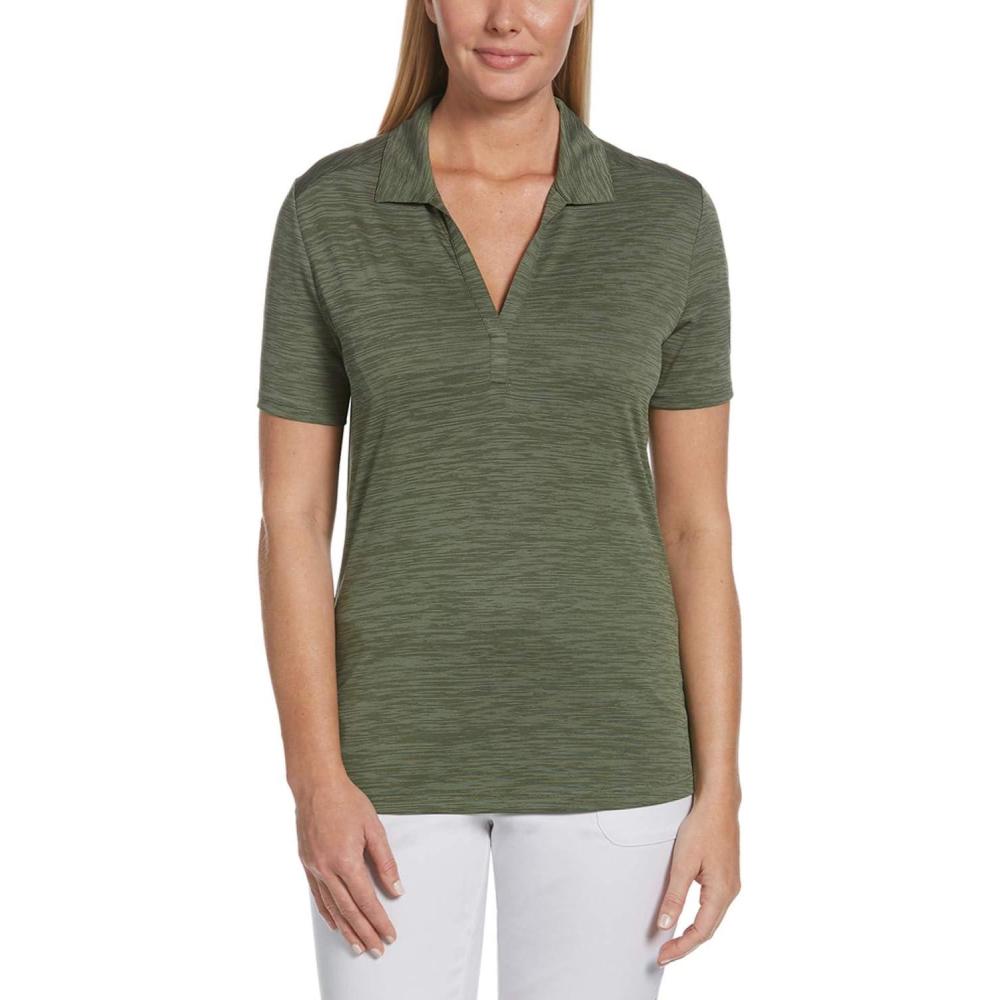 imageCallaway Womens Broken Stripe Ladies Golf Polo Shirt Moisture Wicking FabricHedge Green