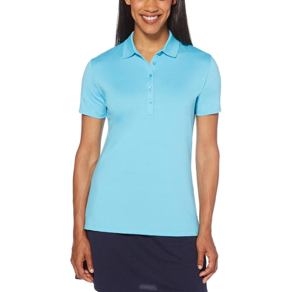imageCallaway Womens OptiDri Chevron Short Sleeve Golf Polo Shirt Stretch Fabric MoistureWicking Sun ProtectionBlue Atoll