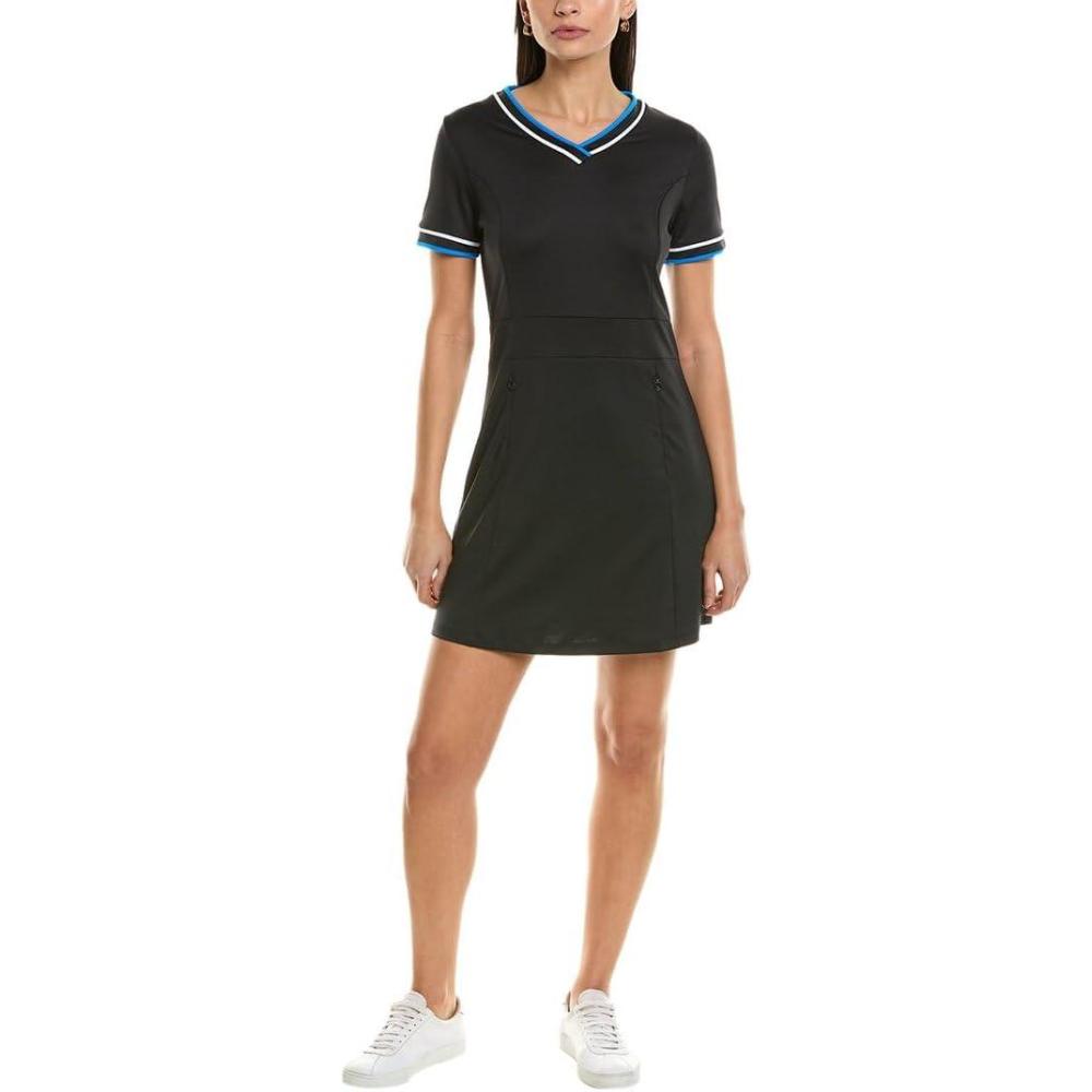 imageCallaway Womens VNeck Colorblock Short Sleeve Golf Dress with Truesculpt Stretch Fabric MoistureWicking Sun ProtectionCaviar