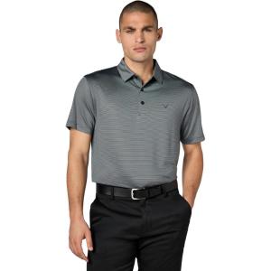 Callaway Mens Fine Line Stripe Short Sleeve Stretch Golf Polo, Moisture-Wicking, Sun Protection (Available in Big & Tall)(Caviar Black)