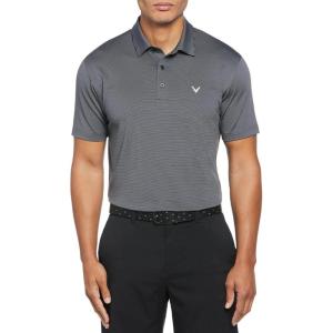Callaway Mens Fine Line Stripe Short Sleeve Stretch Golf Polo, Moisture-Wicking, Sun Protection (Available in Big & Tall)(Caviar Ribbon)