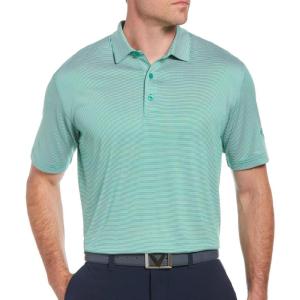 Callaway Mens Fine Line Stripe Short Sleeve Stretch Golf Polo, Moisture-Wicking, Sun Protection (Available in Big & Tall)(Golf Green)