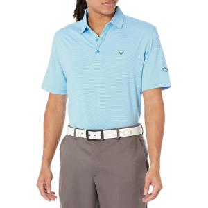 Callaway Mens Fine Line Stripe Short Sleeve Stretch Golf Polo, Moisture-Wicking, Sun Protection (Available in Big & Tall)(Malibu Blue)