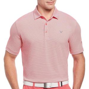 Callaway Mens Fine Line Stripe Short Sleeve Stretch Golf Polo, Moisture-Wicking, Sun Protection (Available in Big & Tall)(Teaberry)