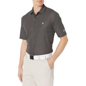 Callaway Men’s Pro Spin Chevron Jacquard Short Sleeve Golf Polo Shirt, Moisture-Wicking, Durable Textured Fabric(Caviar)