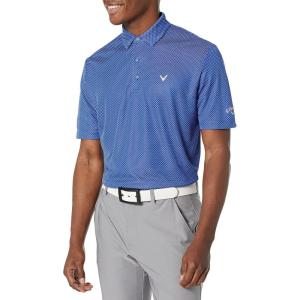 Callaway Men’s Pro Spin Chevron Jacquard Short Sleeve Golf Polo Shirt, Moisture-Wicking, Durable Textured Fabric(Mazarine Blue)