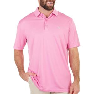Callaway Men’s Pro Spin Chevron Jacquard Short Sleeve Golf Polo Shirt, Moisture-Wicking, Durable Textured Fabric(Pink Sunset)