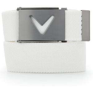 Callaway Men’s V-Logo Web Golf Belt with Durable Textured Stretch Material and Metal Tip Adjustable Buckle(Bright White)